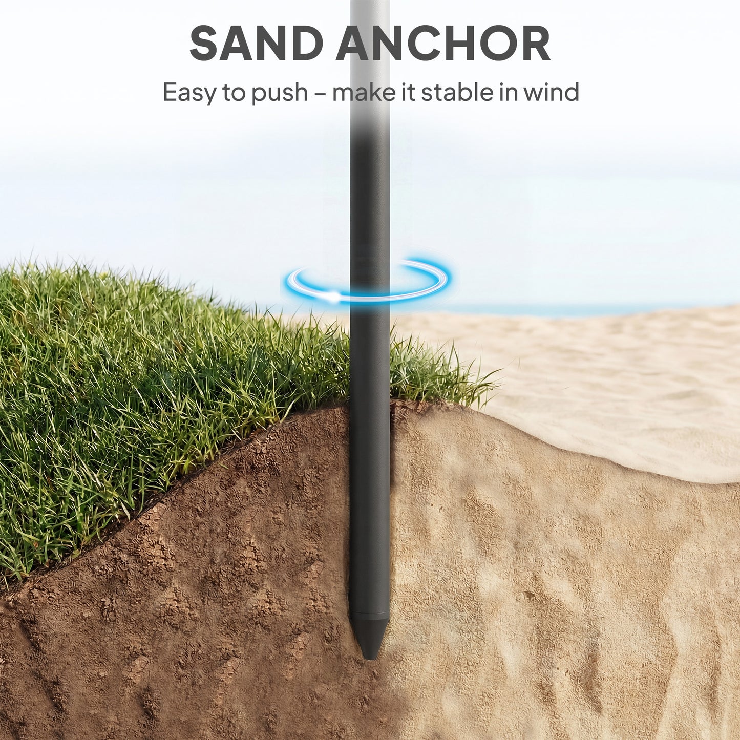 Outsunny 1.8m Beach Umbrella Parasol With Sand Anchor 30 Degree Tilt Adjustable Height Dark Grey