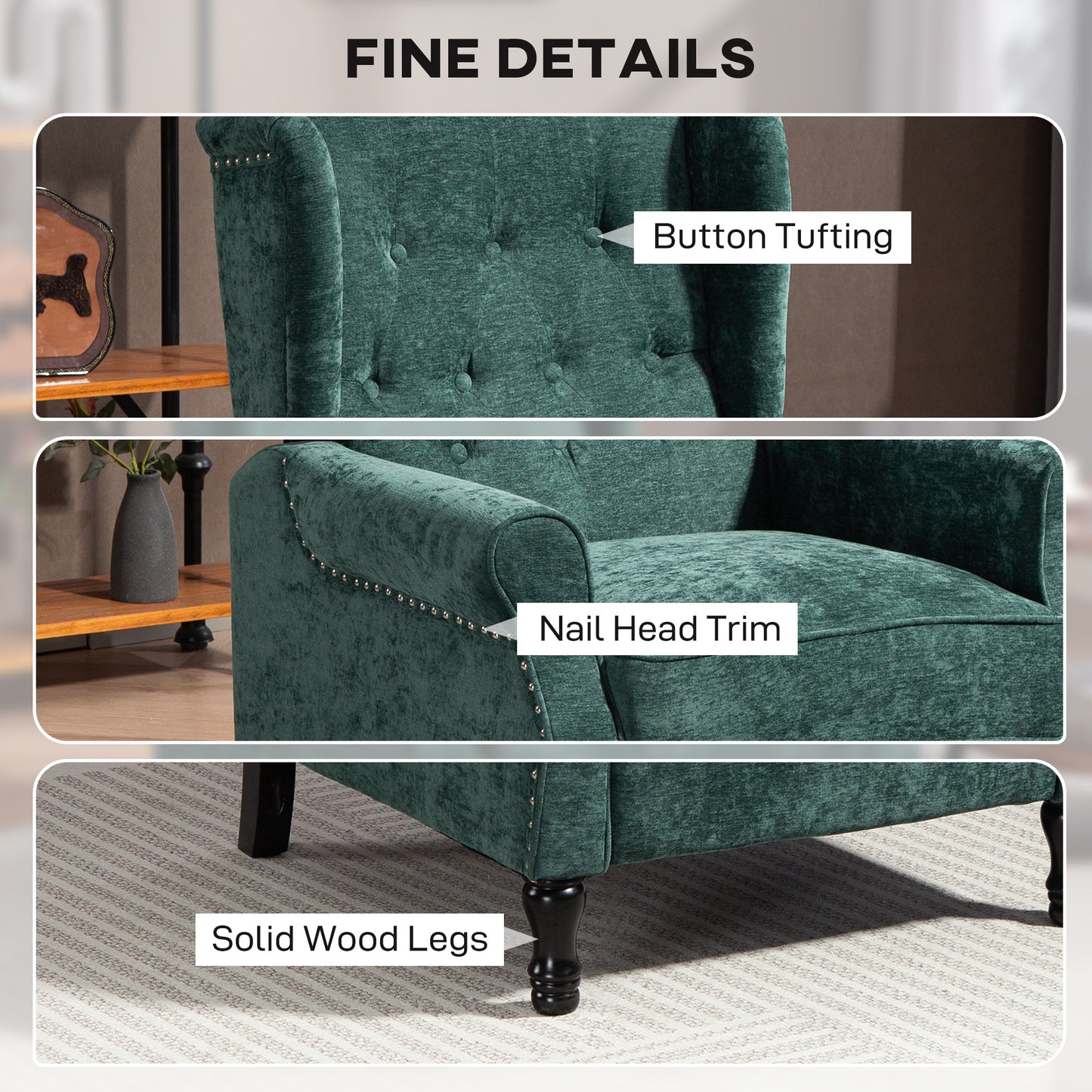 HomCom 150 Degree Reclining Vintage Armchair With Footrest In Dark Green Tufted Back And Wooden Frame