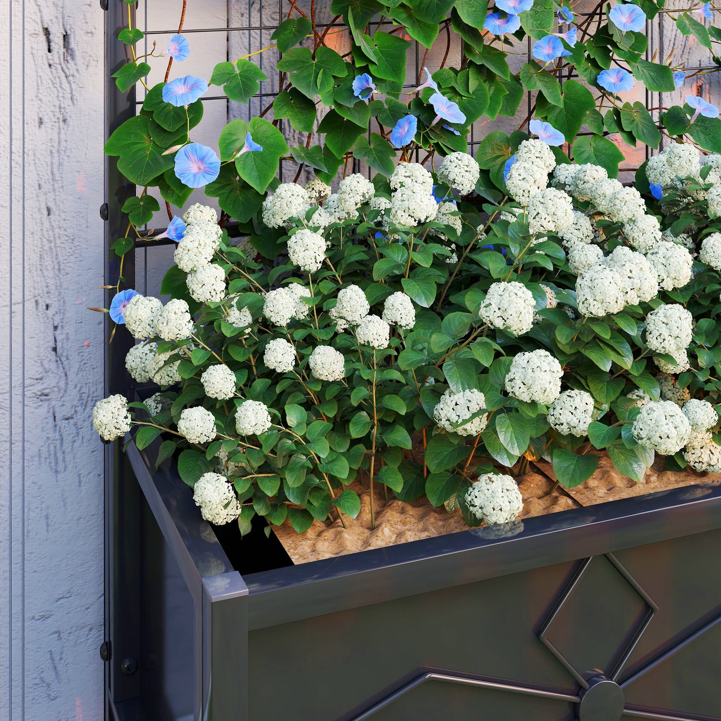 Outsunny Raised Garden Bed With Trellis Galvanised Planter Box Diamond Pattern Drainage Holes 90 x 40 x 120 cm Black