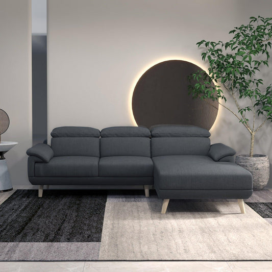 HOMCOM Dark Grey L-Shaped Corner Sofa with Adjustable Headrest - 3 Seater - ALL4U RETAILER LTD