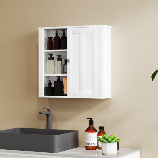 HOMCOM Wall Mounted Bathroom Storage Cabinet White With Two Shelves And Three Open Side Shelves