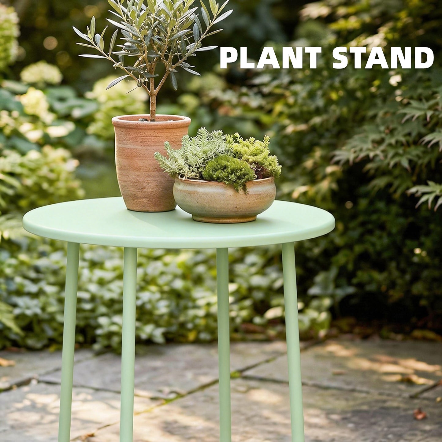 Outsunny 48 Cm Round Metal Outdoor Garden Side Table With Rolled Edge And Adjustable Foot Pads Rust Resistant Green