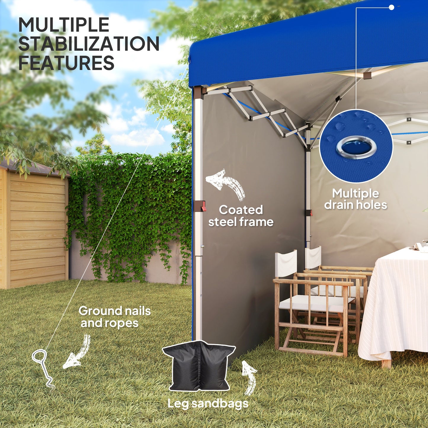 Outsunny 3x3m Pop Up Gazebo With 2 Sidewalls UPF 30 Plus Height Adjustable Party Tent For Garden Patio Blue