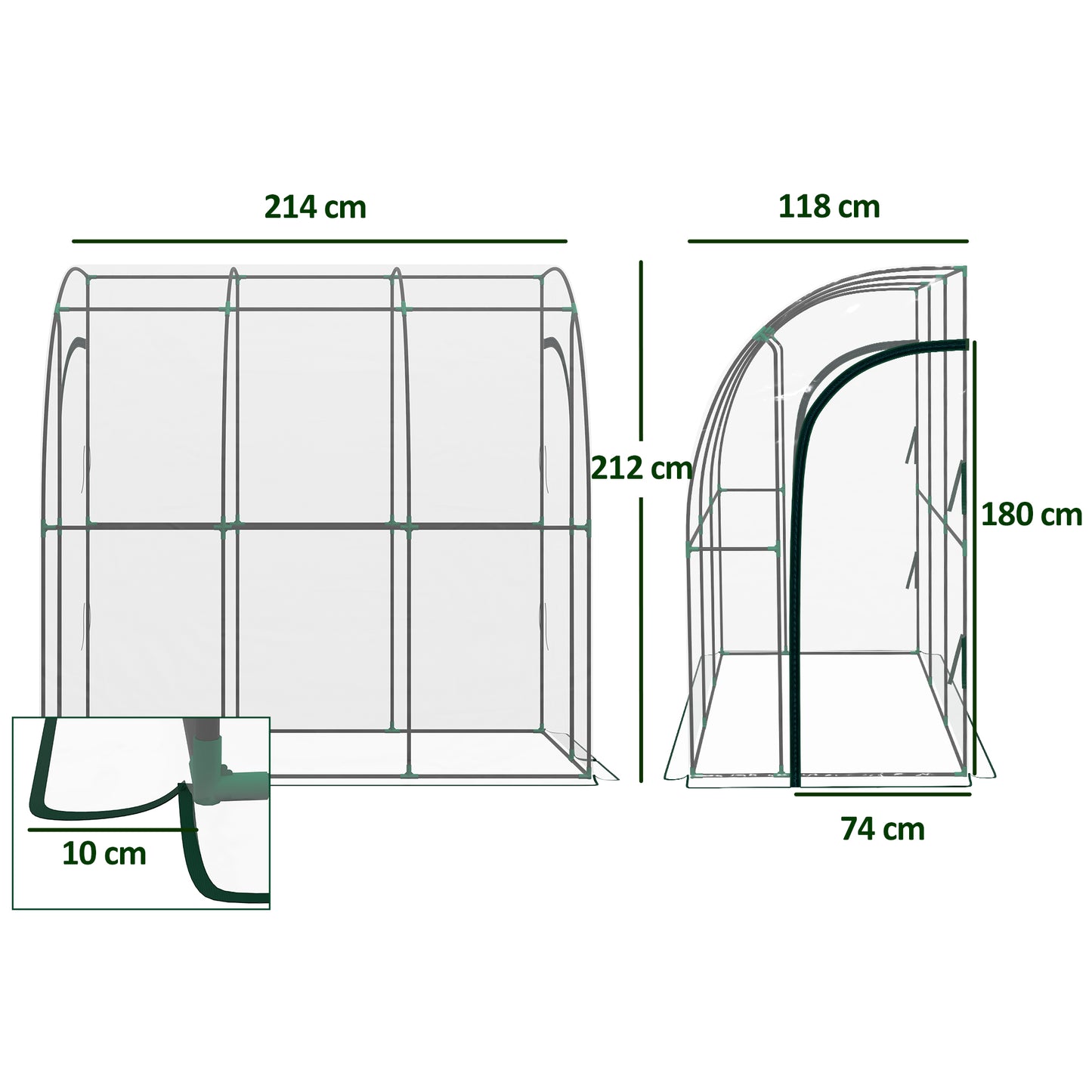 Outsunny 214cm x 118cm Compact Walk-In Lean-To Greenhouse with Essential Accessories - ALL4U RETAILER LTD