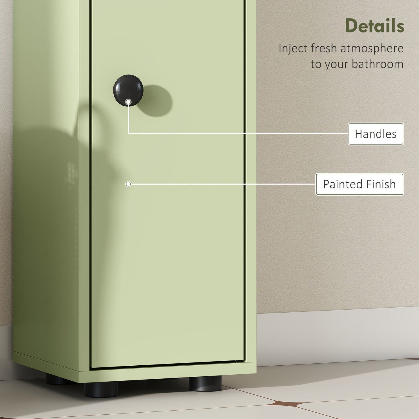 Kleankin 180cm Slim Bathroom Cabinet With Drawer Shelves And Cupboards For Tall Narrow Storage Green