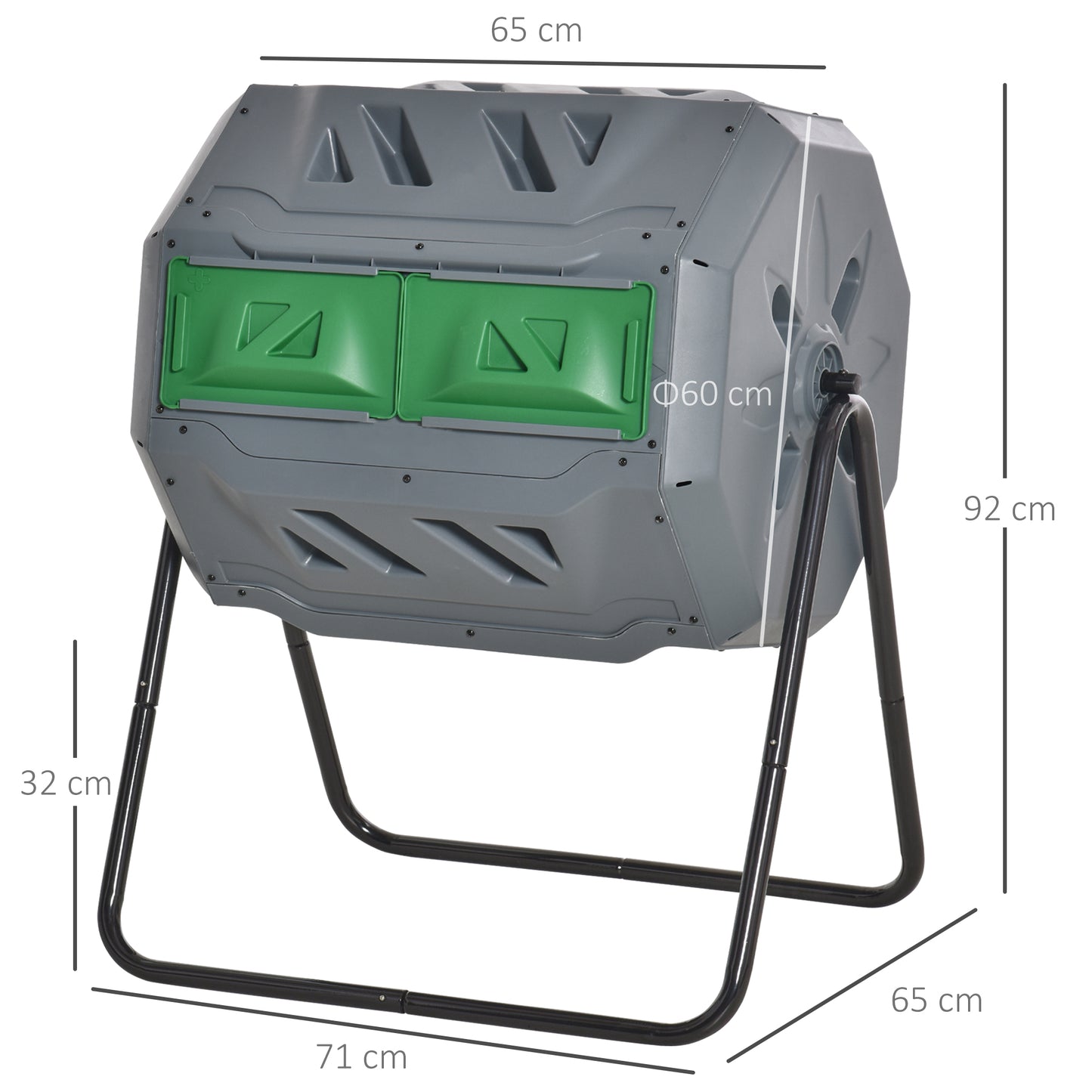 Outsunny 160L Outdoor Dual Chamber Tumbling Composter with 360° Rotation, Sliding Doors & Sturdy Steel Frame in Grey - ALL4U RETAILER LTD