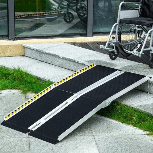 HOMCOM Folding Aluminium Wheelchair Ramp, 152L x 73Wcm, 272KG Capacity, Non-Skid Surface - for Home, Steps, Stairs, Curbs, Doorways