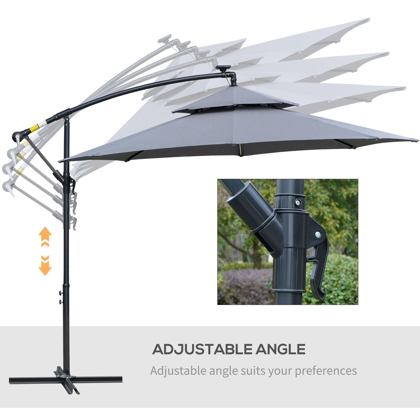 Outsunny 3m Cantilever Umbrella with Double Roof, LED Solar Lights - ALL4U RETAILER LTD