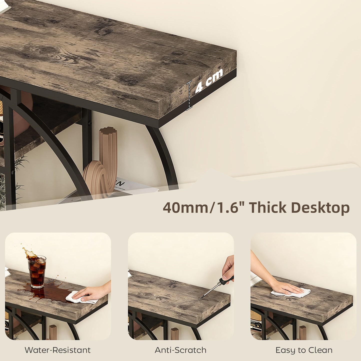HOMCOM Industrial Console Table With Storage Shelves For Entryway Rustic Brown Vintage Style Thick Tabletop