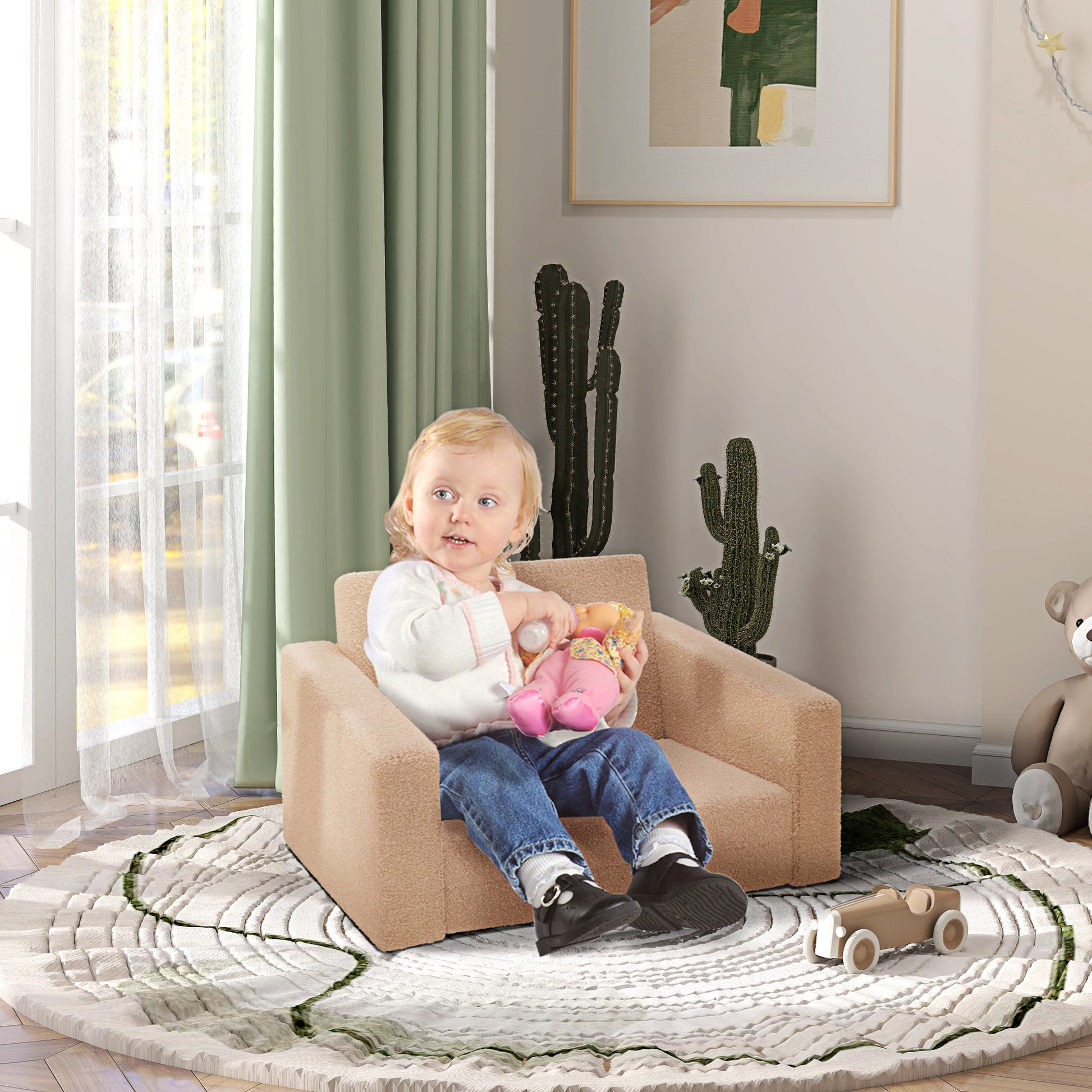 AIYAPLAY Convertible Khaki Kids Sofa Bed – 2-in-1 Armchair and Recliner for Children Ages 1.5-3 - ALL4U RETAILER LTD