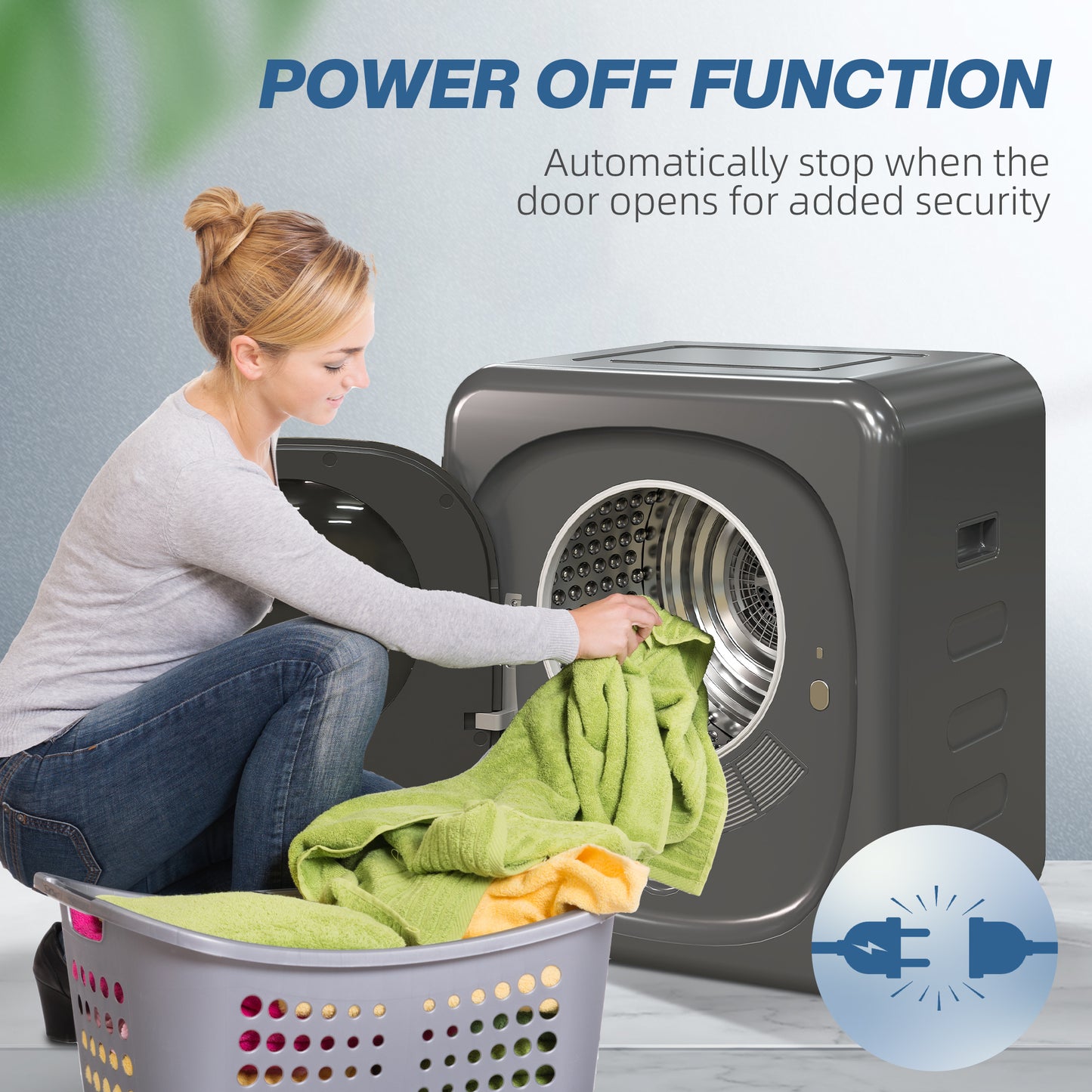 HOMCOM 4kg Vented Tumble Dryer With Deodorize And Smart Mode 800W Compact Front Load Dryer Stainless Steel Tub Grey