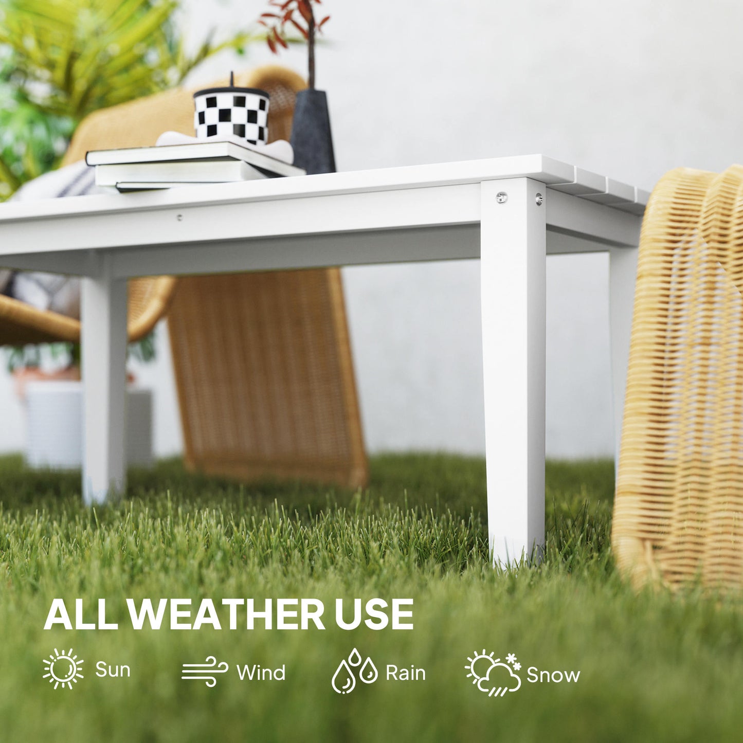 Outsunny Outdoor Garden Coffee Table HDPE All Weather Rectangular Slatted Top for Patio Balcony 91 x 44 x 42 cm White