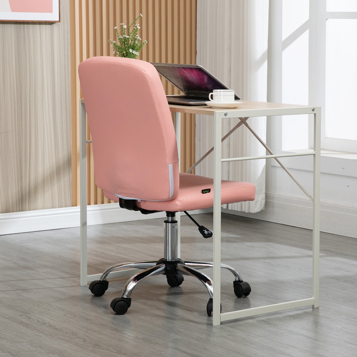 Vinsetto Pink Armless Faux Leather Office Chair with Adjustable Height - ALL4U RETAILER LTD