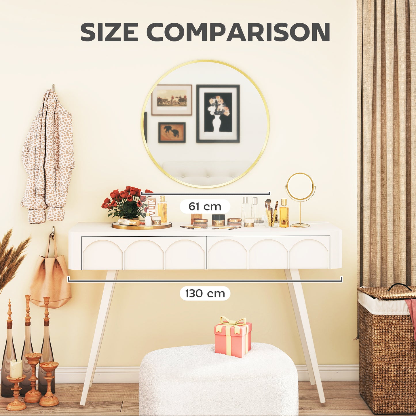 HOMCOM 61cm Decorative Round Wall Mirror For Bedroom Living Room Gold Tone Bathroom Mirror For Home Decor