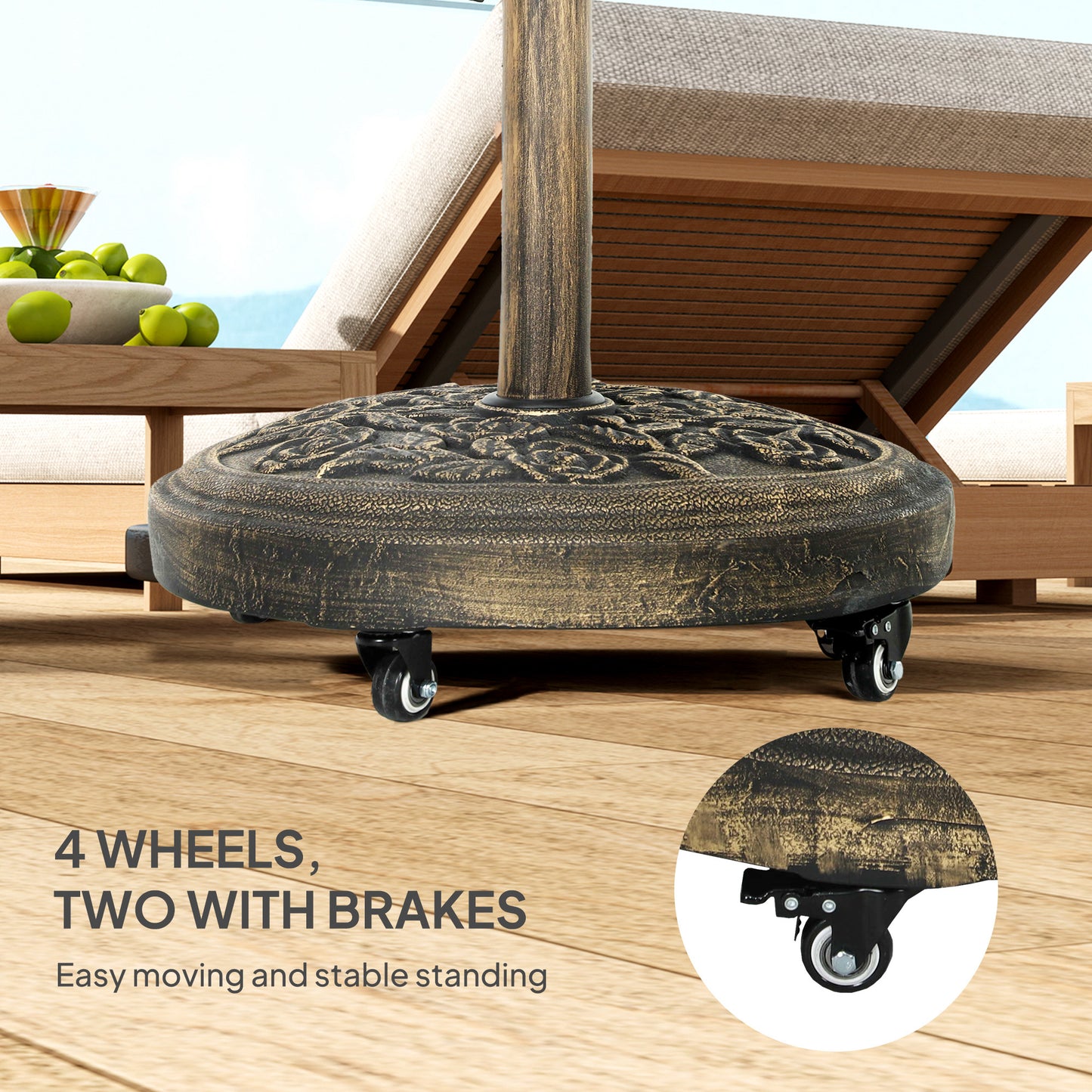Outsunny Parasol Base With Wheels Cast Iron Effect Umbrella Stand Weather Resistant Bronze Tone