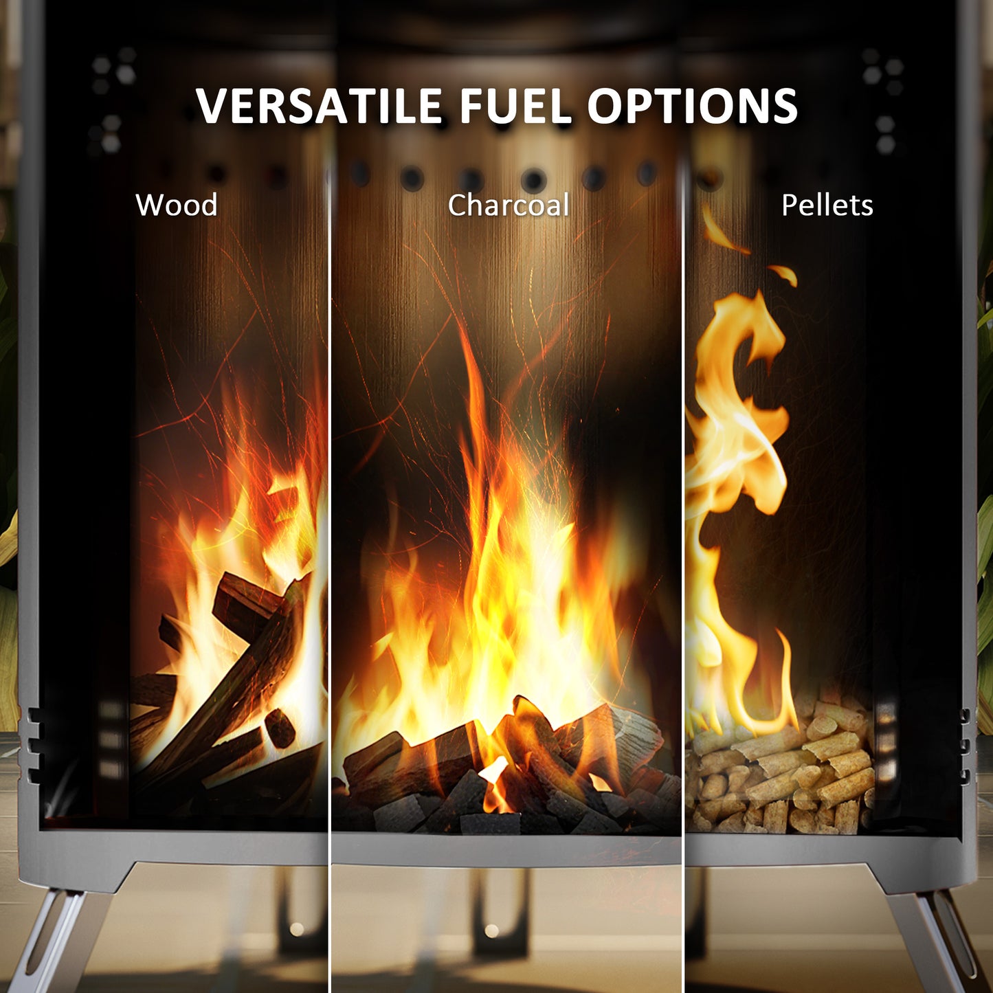 Outsunny Smokeless Fire Pit Stainless Steel 16x16cm Wood Or Pellet Fueled Poker For Garden Camping Silver Tone