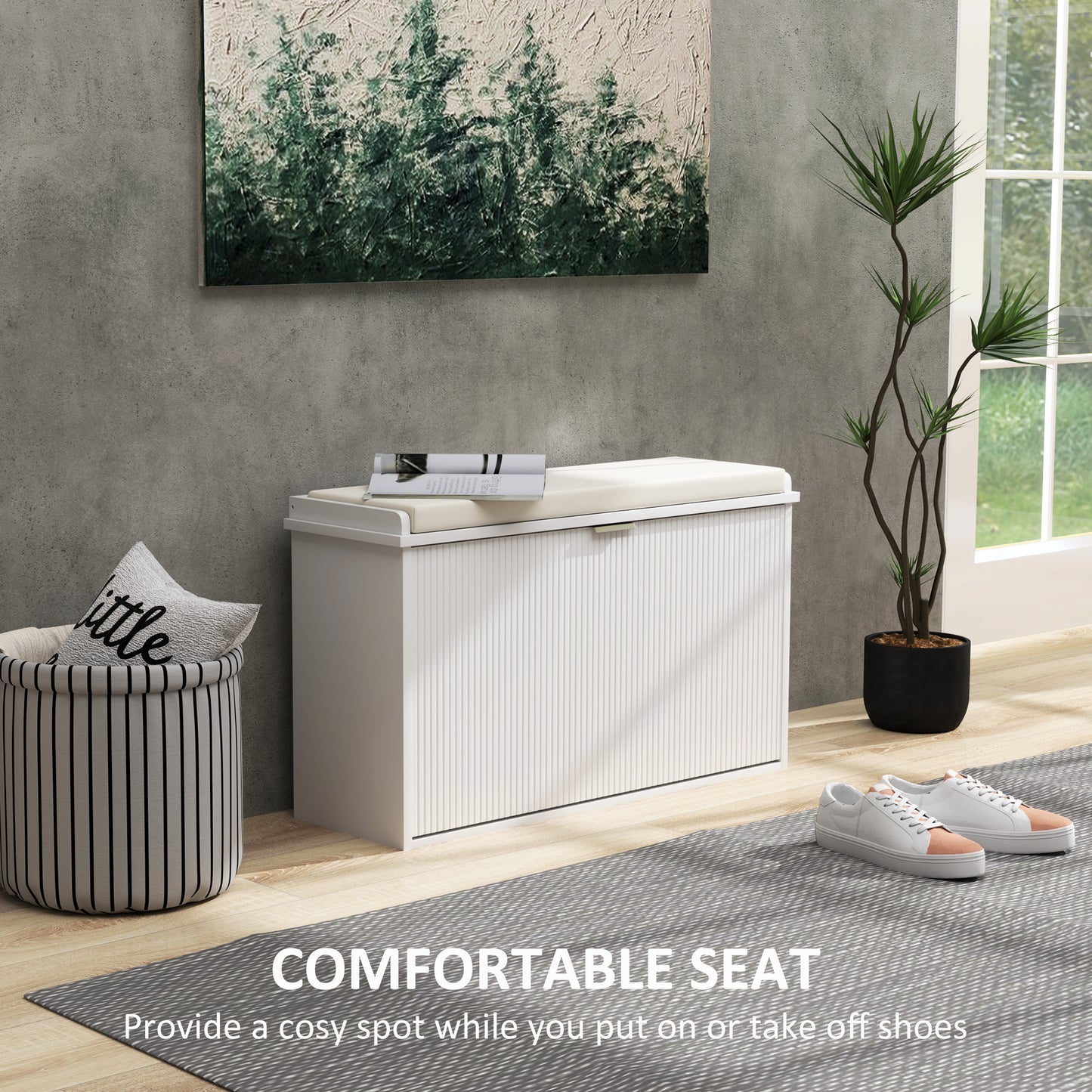 HOMCOM Elegant Eight Shoe Bench With Top Seat White Durable 120 Kg Weight Capacity And Flip Drawer Storage