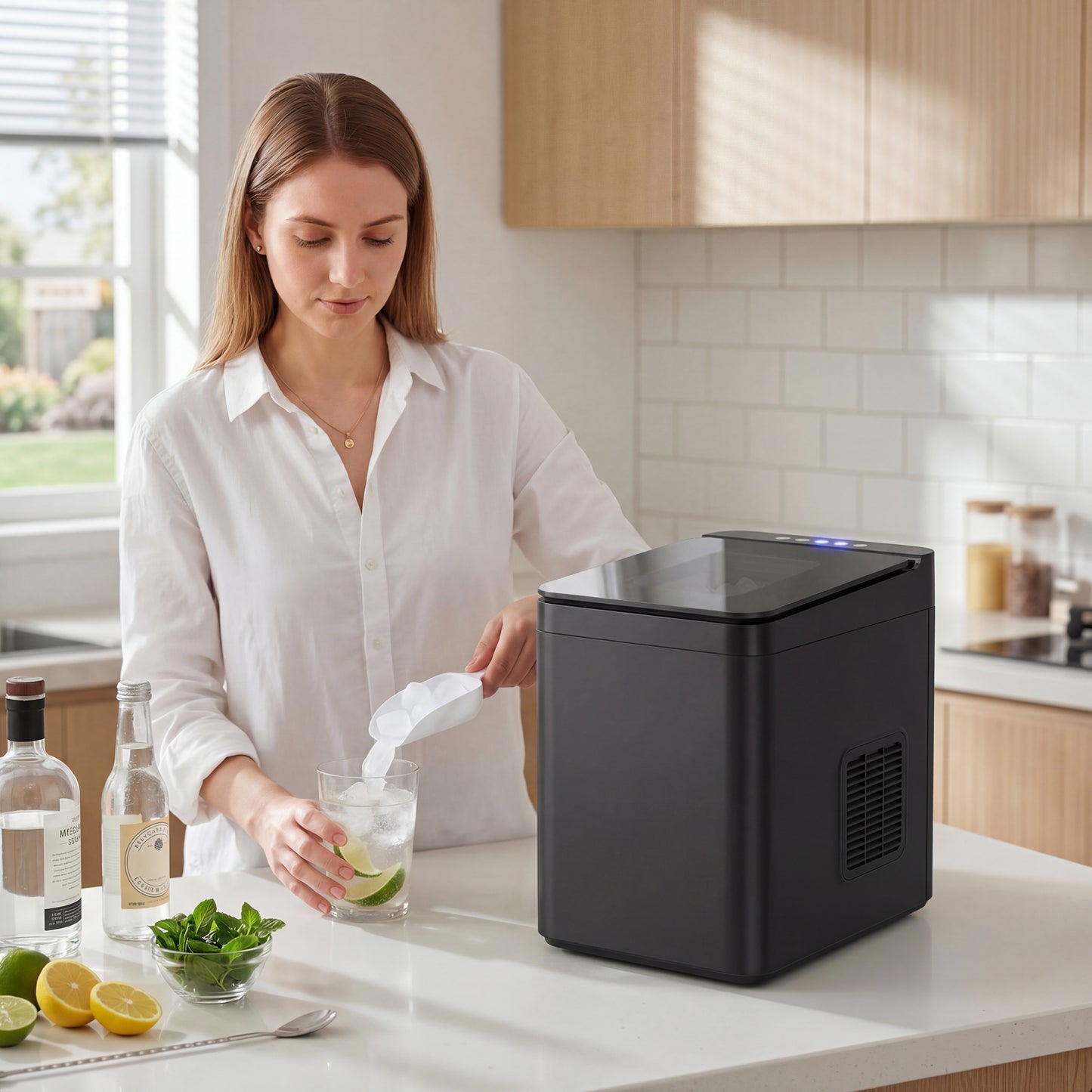 HOMCOM Countertop Ice Maker Self Cleaning Compact Machine With Two Ice Sizes 1.5 L Water Tank Black