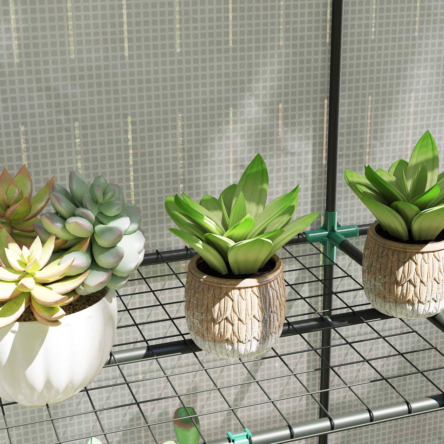 Outsunny Three Tier Mini Greenhouse White With Plastic Cover And Zipped Roll Up Door For Indoor Outdoor Shelves