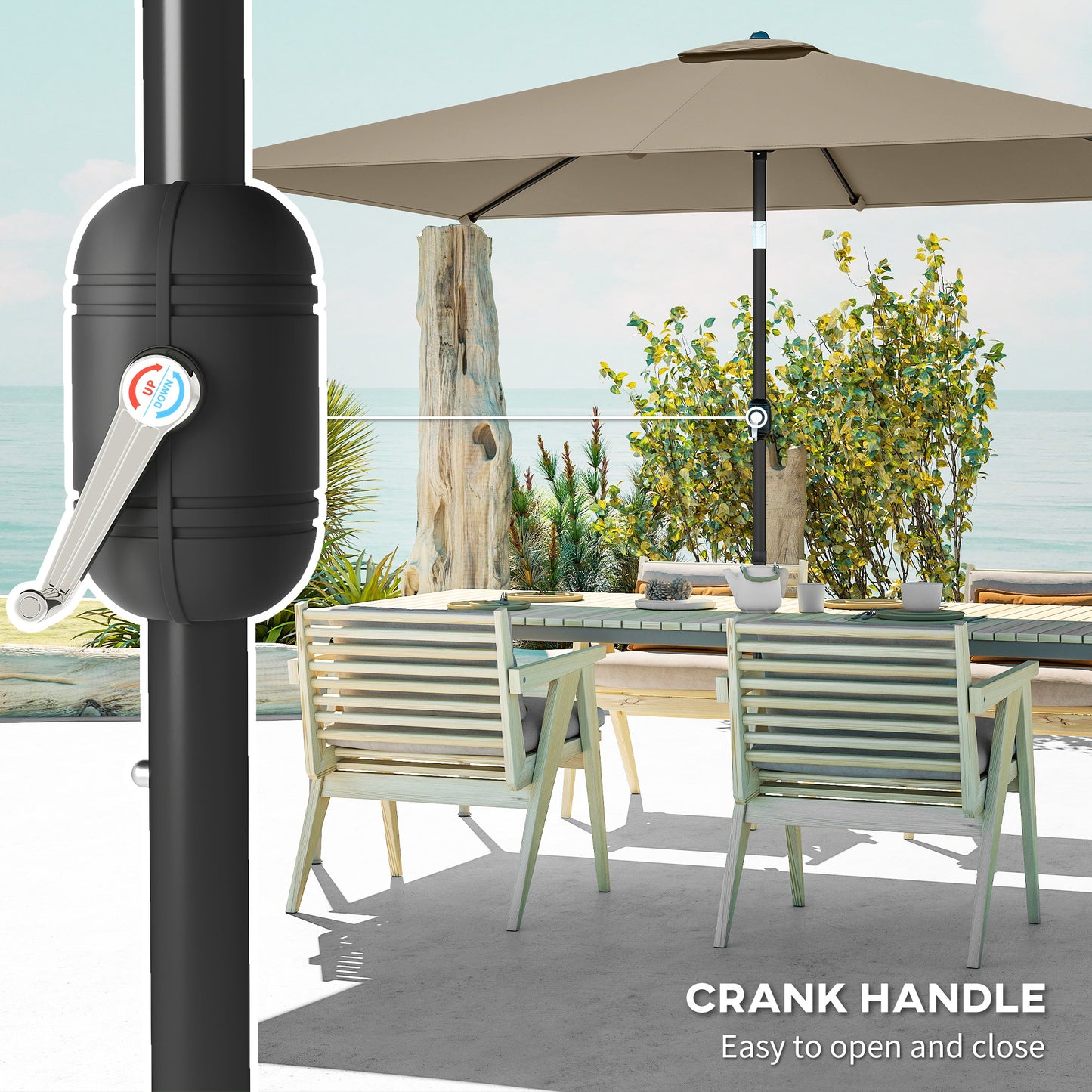 Outsunny Garden Parasol Umbrella With Crank Handle And Tilt Function 180g Polyester Canopy Fade Resistant Khaki