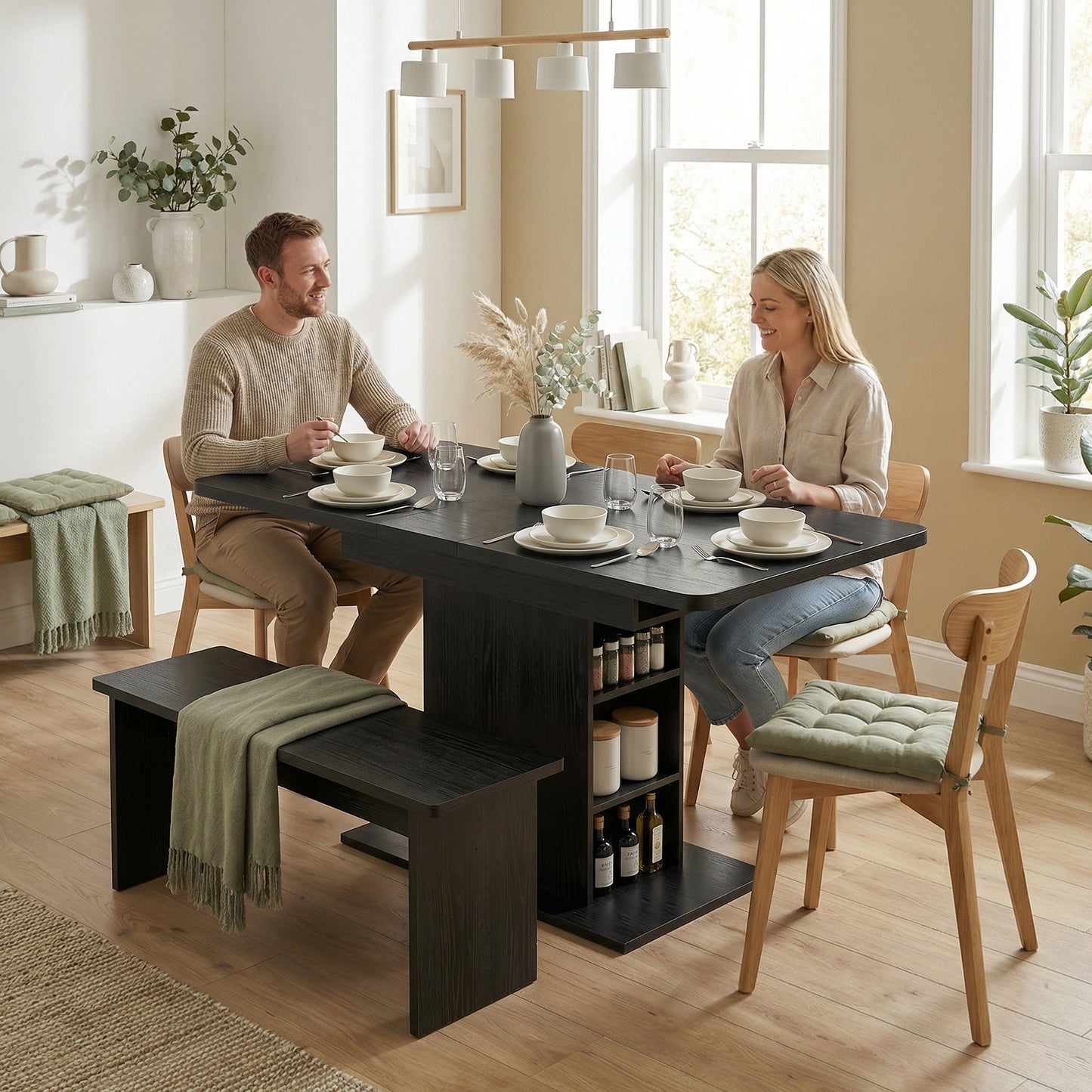 HOMCOM Extendable Dining Table For 4 To 6 People 110 To 130 Cm Black 3cm Thick MDF Top