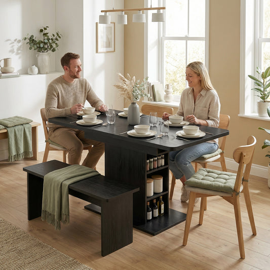 HOMCOM Extendable Dining Table For 4 To 6 People 110 To 130 Cm Black 3cm Thick MDF Top
