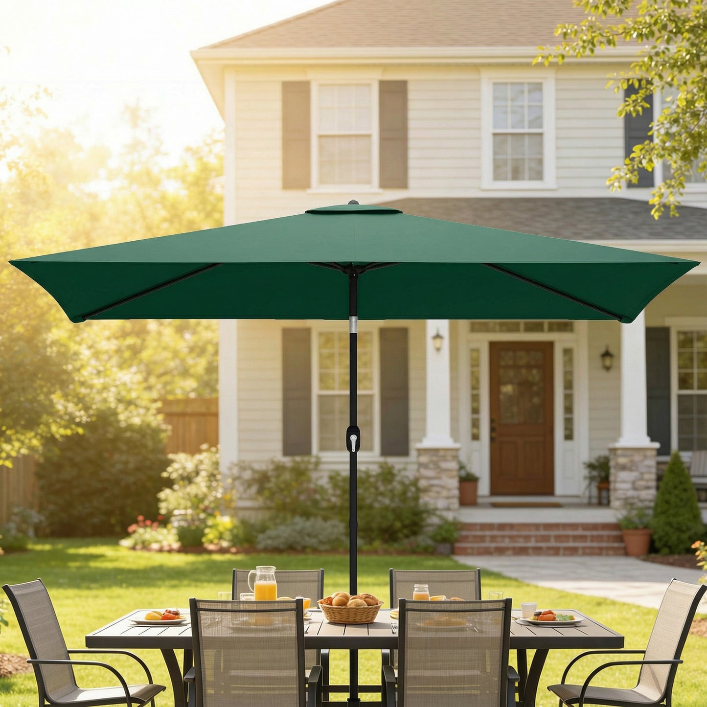 Outsunny Garden Parasol Umbrella With Crank Handle Tilt Function 180g Fade Resistant Polyester Canopy Green