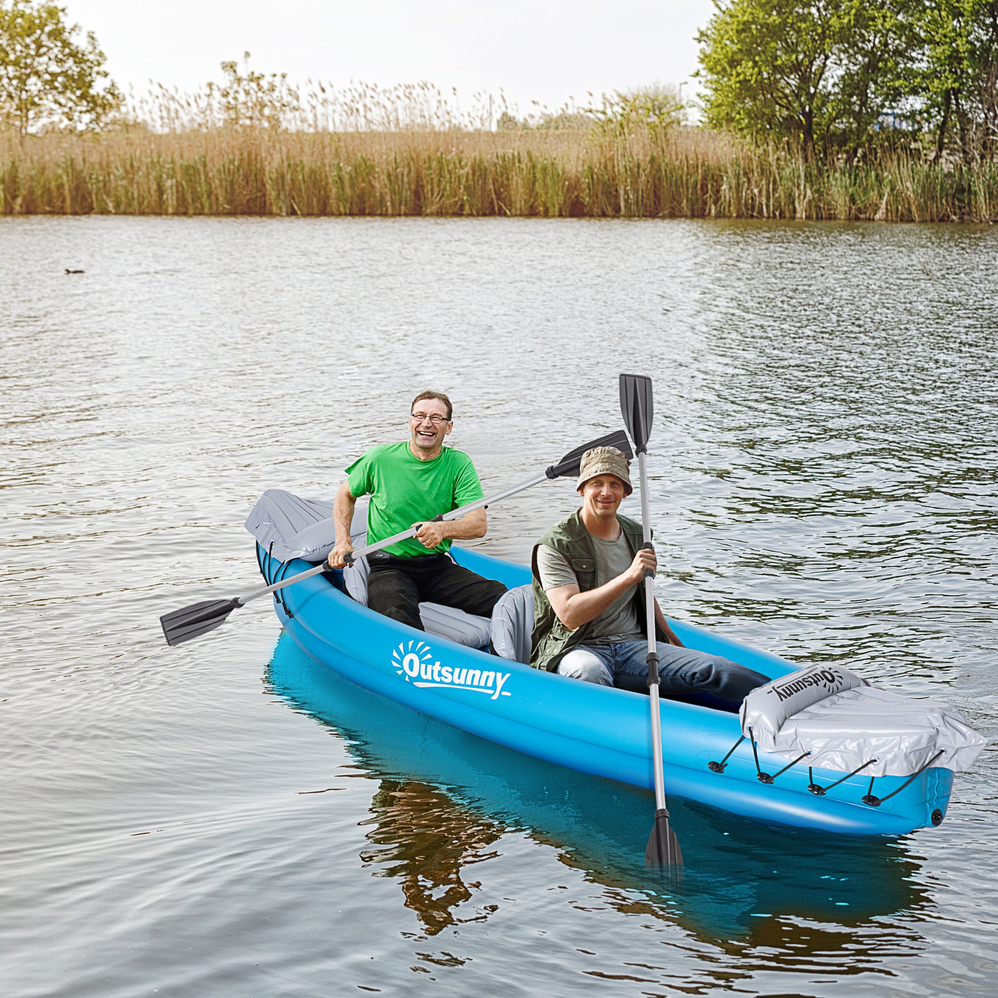 Outsunny 2-Person Inflatable Kayak Set with Air Pump and Aluminium Oars - Blue, 330x105x50cm - ALL4U RETAILER LTD