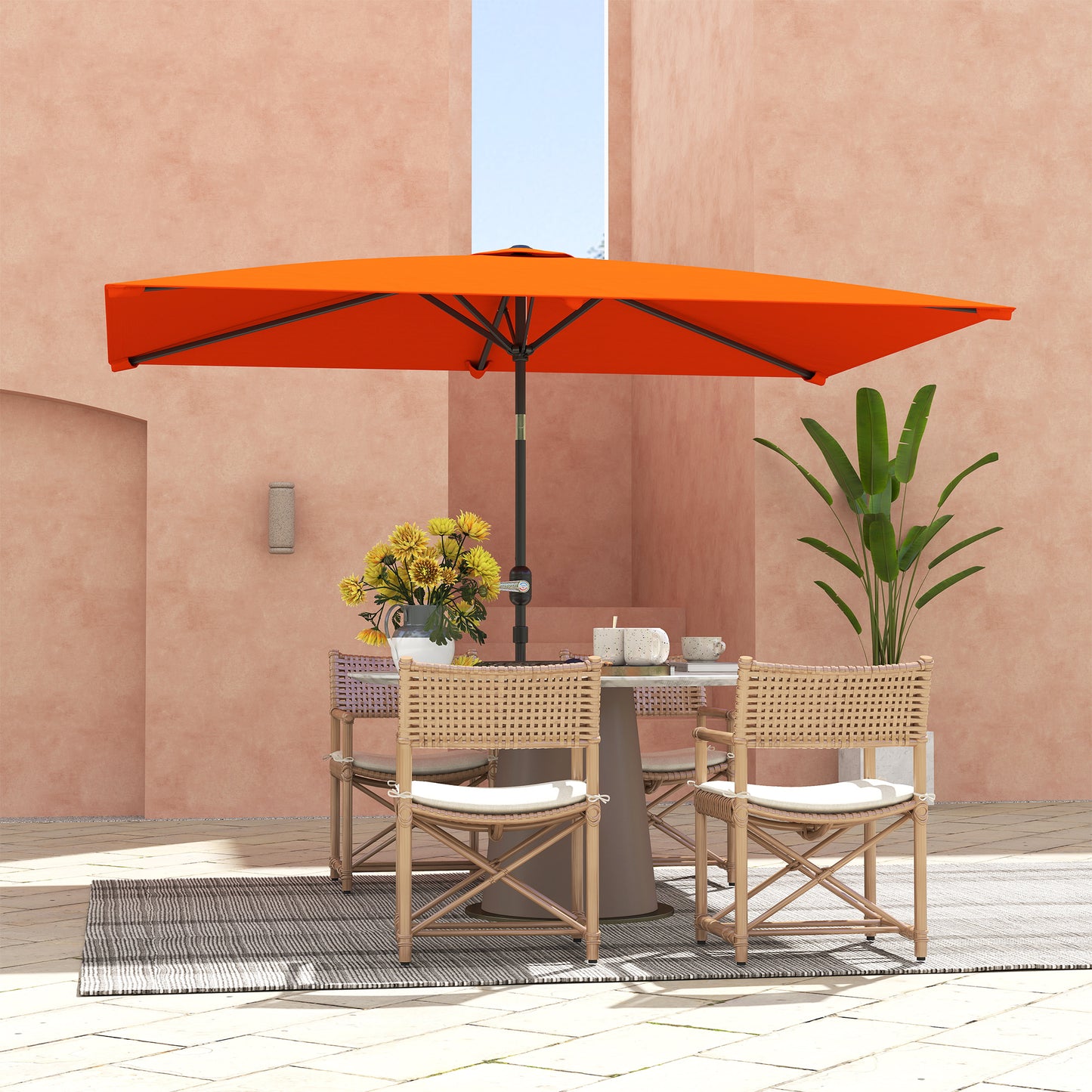 Outsunny 3x2m Patio Parasol Garden Umbrella With Aluminium Tilt Crank Rectangular Canopy Steel Frame Orange