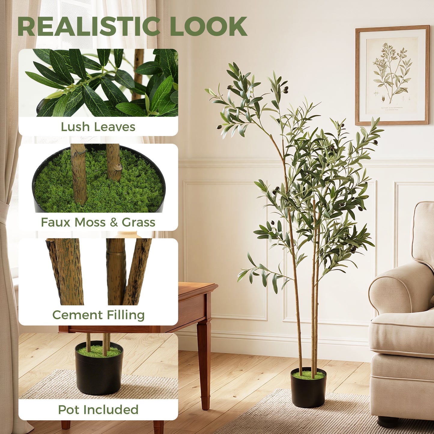 Artificial Silk Olive Tree 148cm With Cement Pot 553 Leaves Realistic Indoor Home Decor Plant