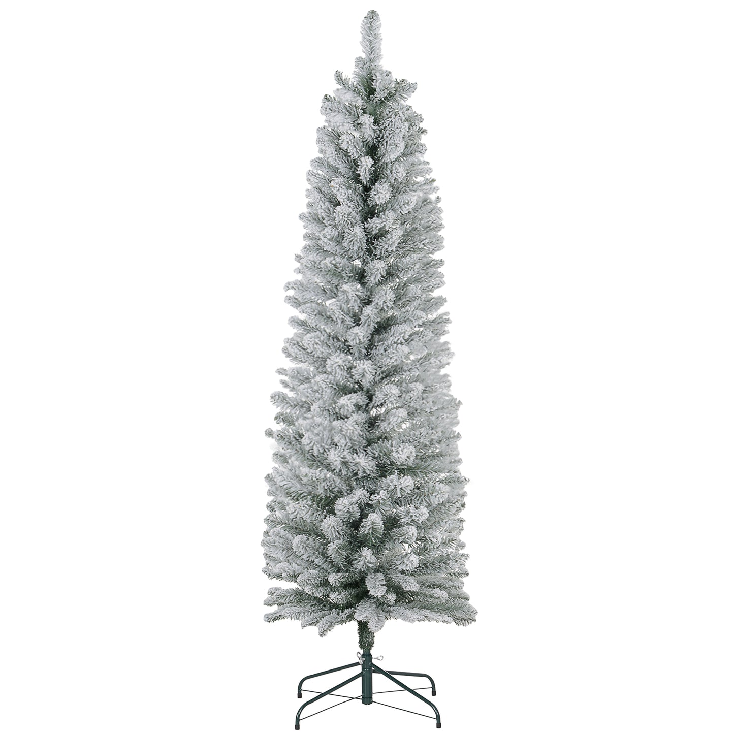 HOMCOM Slim 6ft Snow-Flocked Pencil Christmas Tree with 329 Tips and Metal Base - ALL4U RETAILER LTD