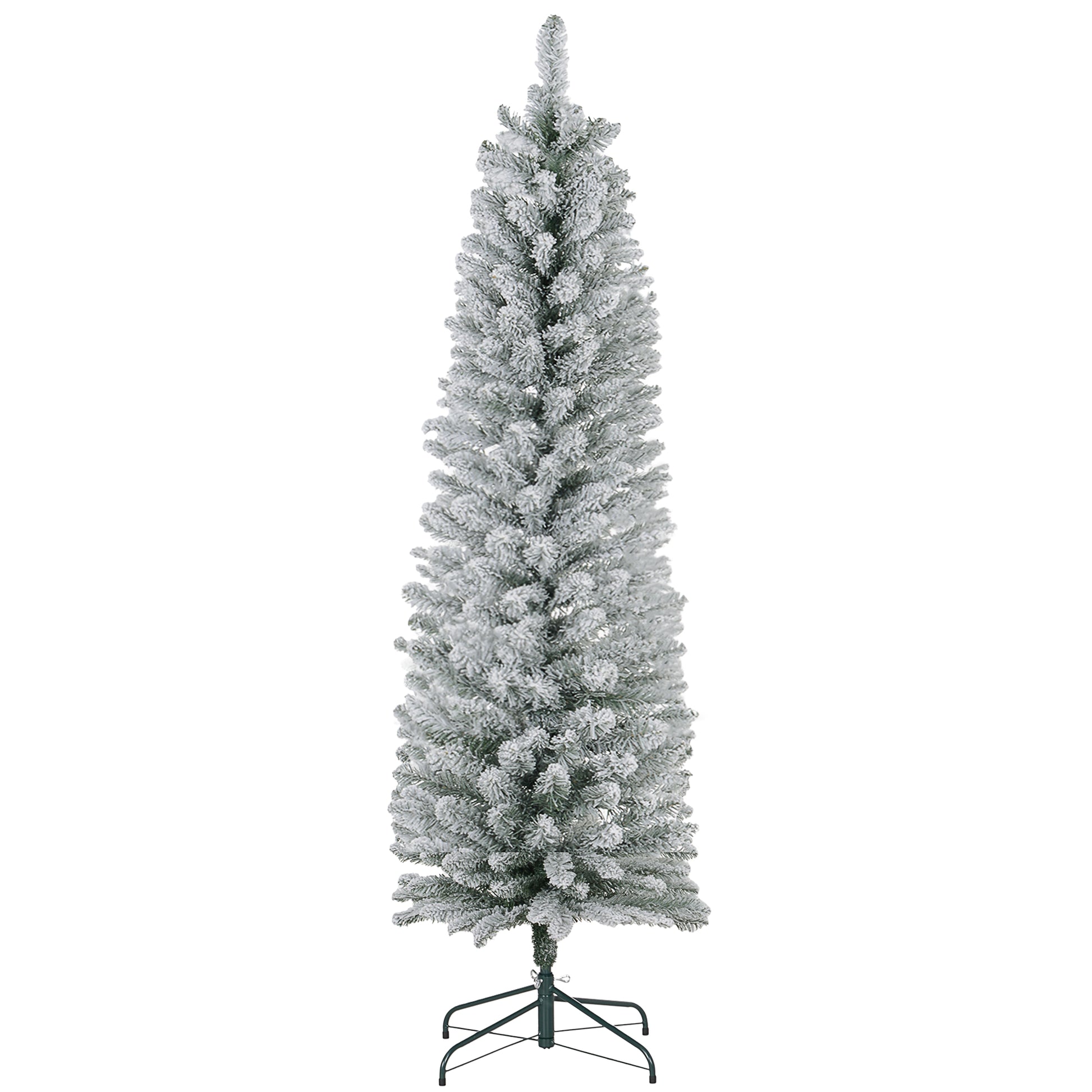 HOMCOM Slim 6ft Snow-Flocked Pencil Christmas Tree with 329 Tips and Metal Base - ALL4U RETAILER LTD