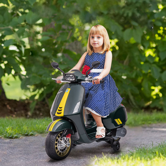 AIYAPLAY Vespa-Inspired 12V Electric Kids Motorbike with Music and Lights - Green - ALL4U RETAILER LTD