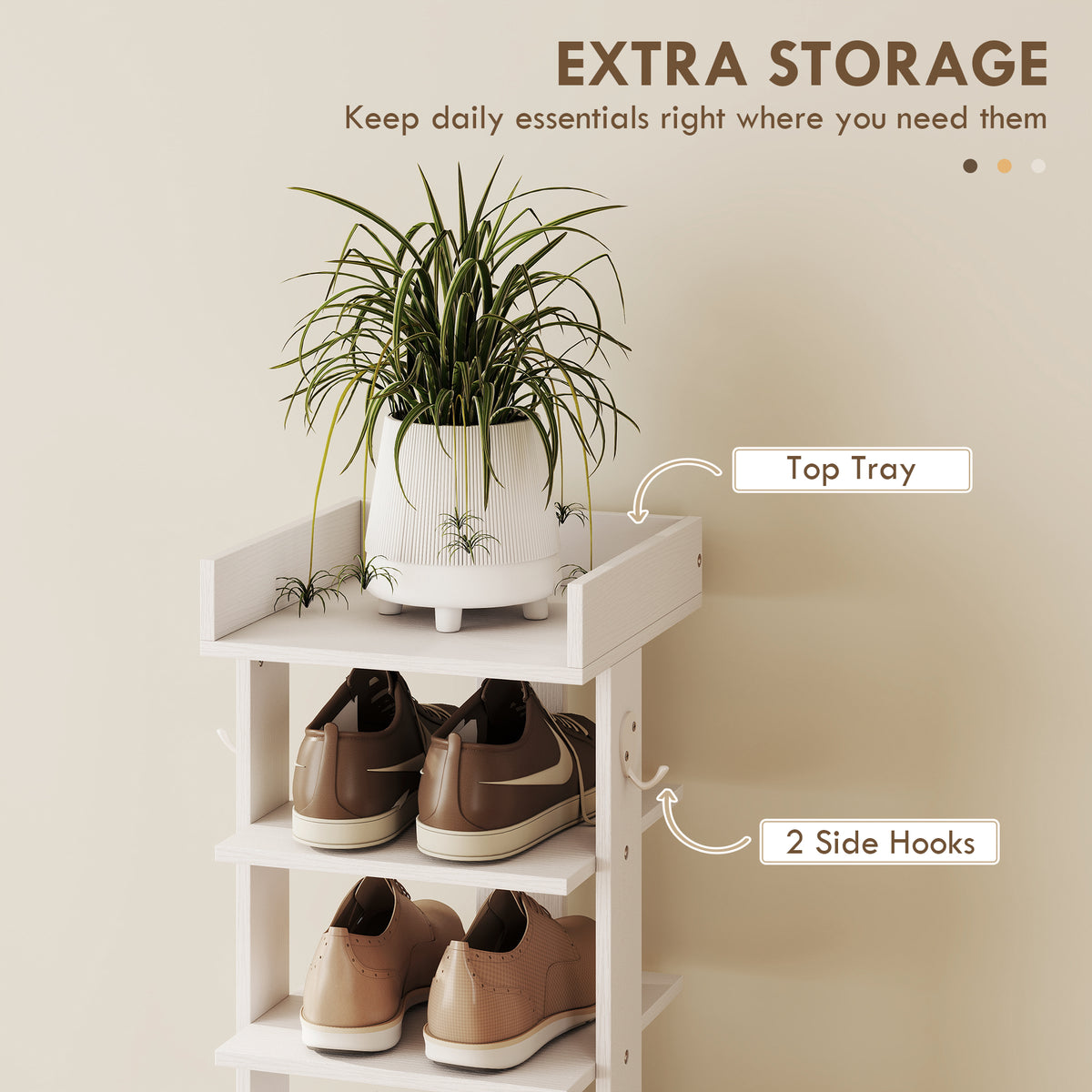 HOMCOM 9 Tier Shoe Rack with Top Tray Guardrail and 2 Hooks White