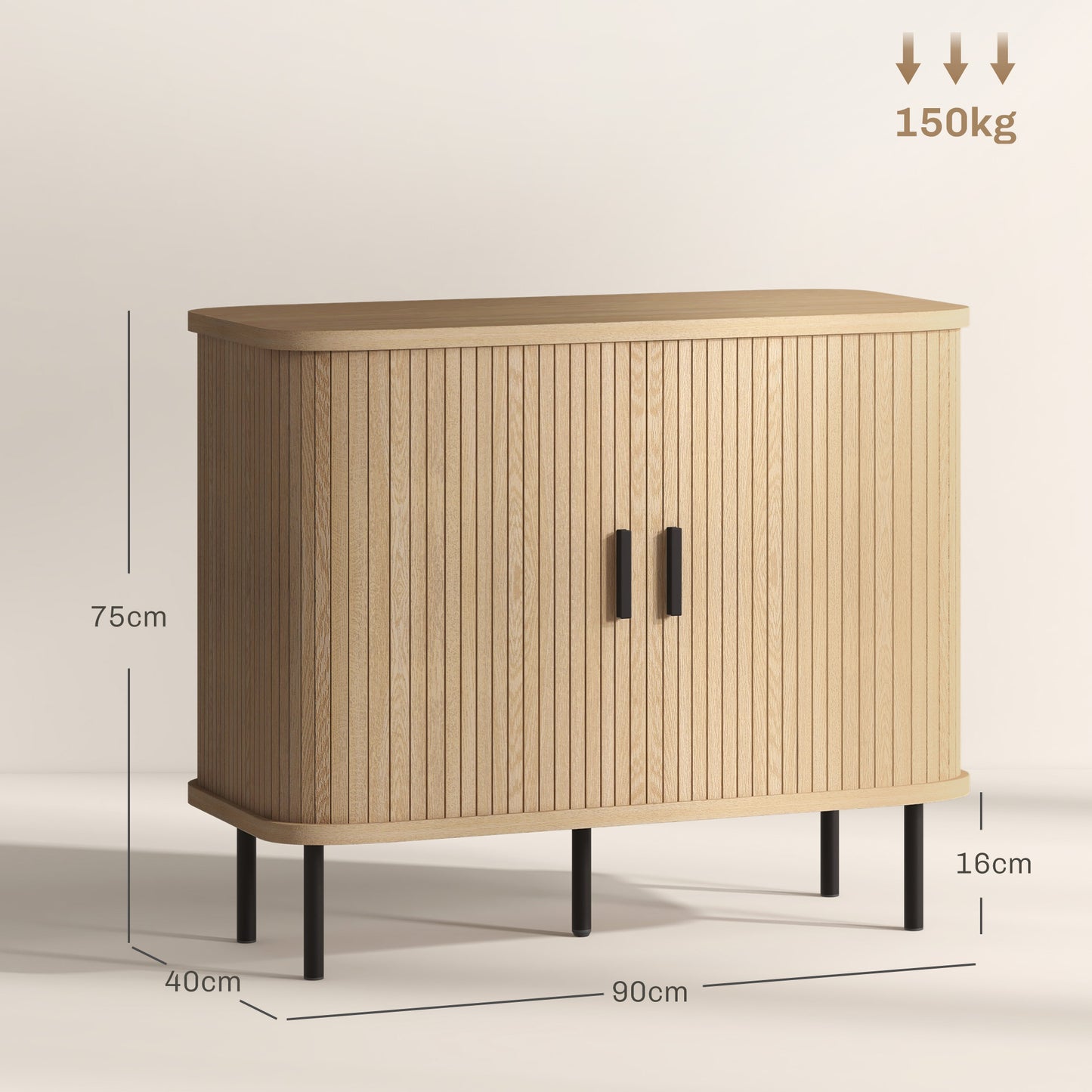 HOMCOM Mid Century Modern Sideboard Storage Cabinet With Slatted Tambour Sliding Doors Oak Tone