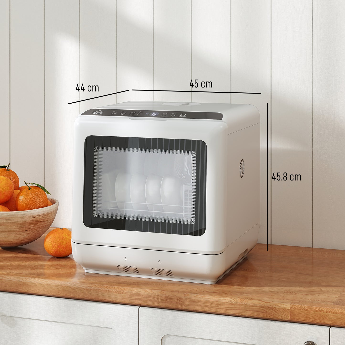 HOMCOM 6L Five Modes Tabletop Dishwasher White Compact Kitchen Appliance Fruit Wash