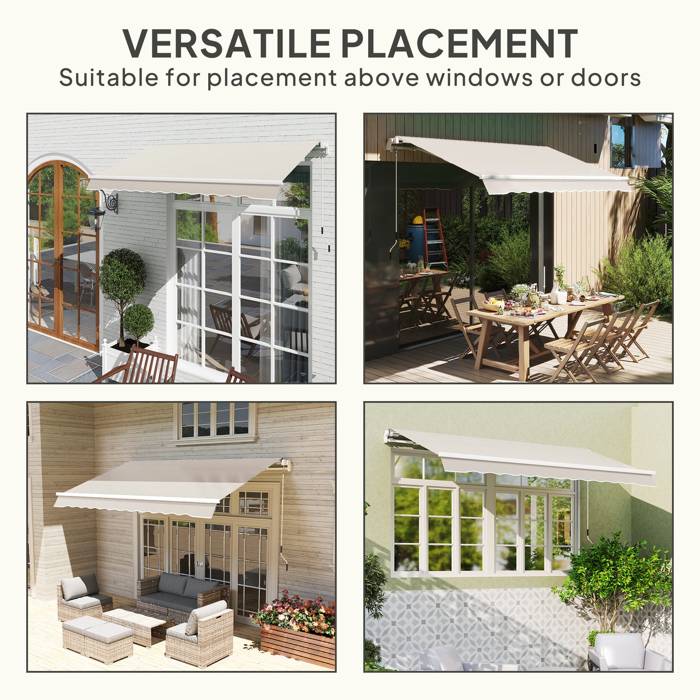 Outsunny 3 x 2.5 m Awning Replacement Canopy Cream White UPF 50+ Water Resistant Fabric