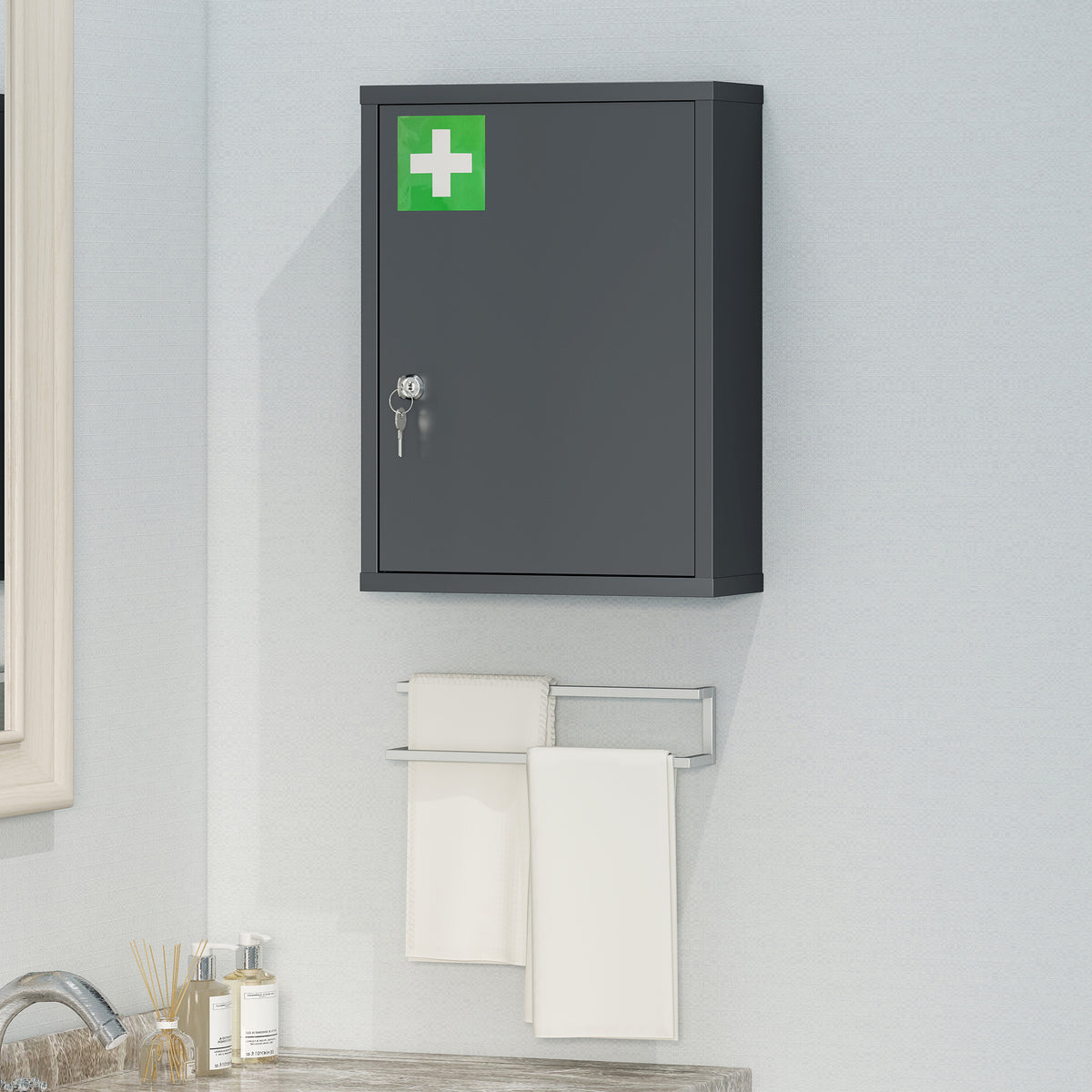 Kleankin Locking Medicine Cabinet With Three Tier Shelves And Two Keys