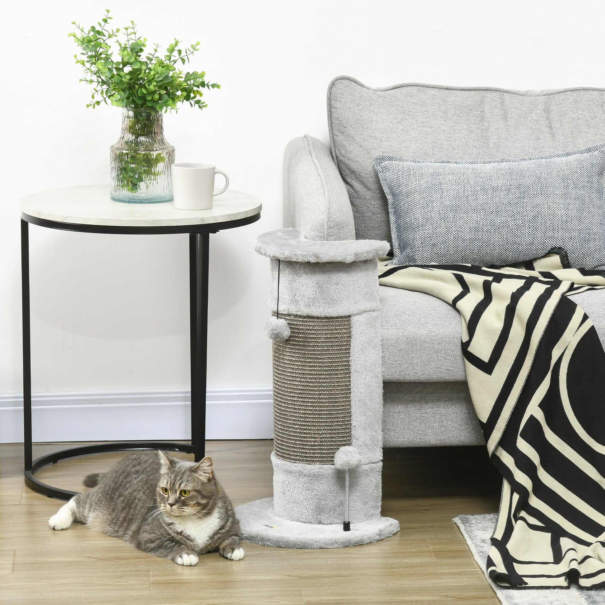 PawHut Grey Plush Cat Scratching Post with Sisal Rope - ALL4U RETAILER LTD