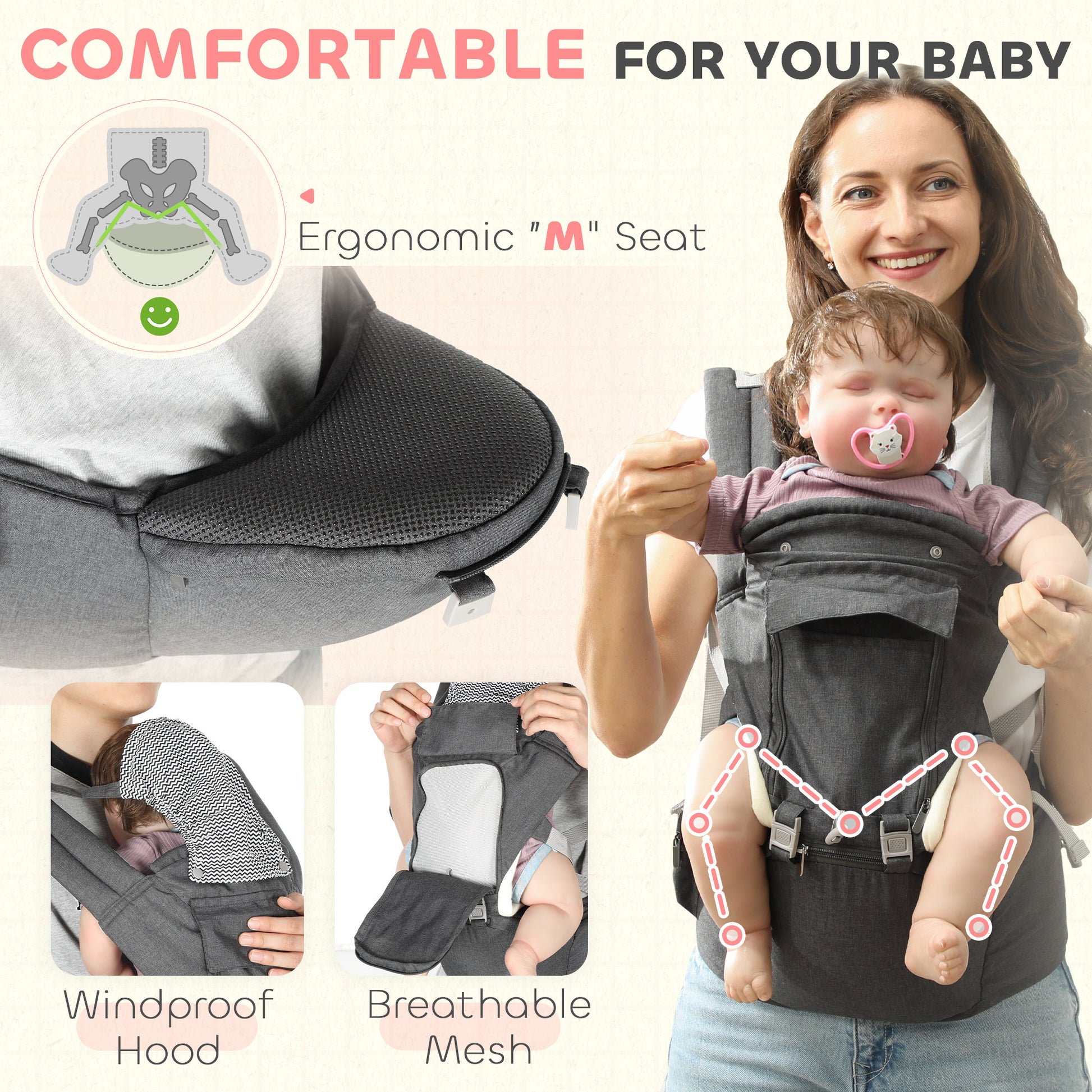 AIYAPLAY Versatile 6-in-1 Baby Carrier for Newborns to Toddlers with Removable Seat, Grey - ALL4U RETAILER LTD