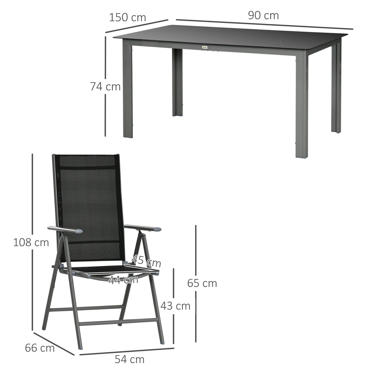 Outsunny 7 Piece Garden Dining Set, Outdoor Table and 6 Chair, Aluminium, Black - ALL4U RETAILER LTD