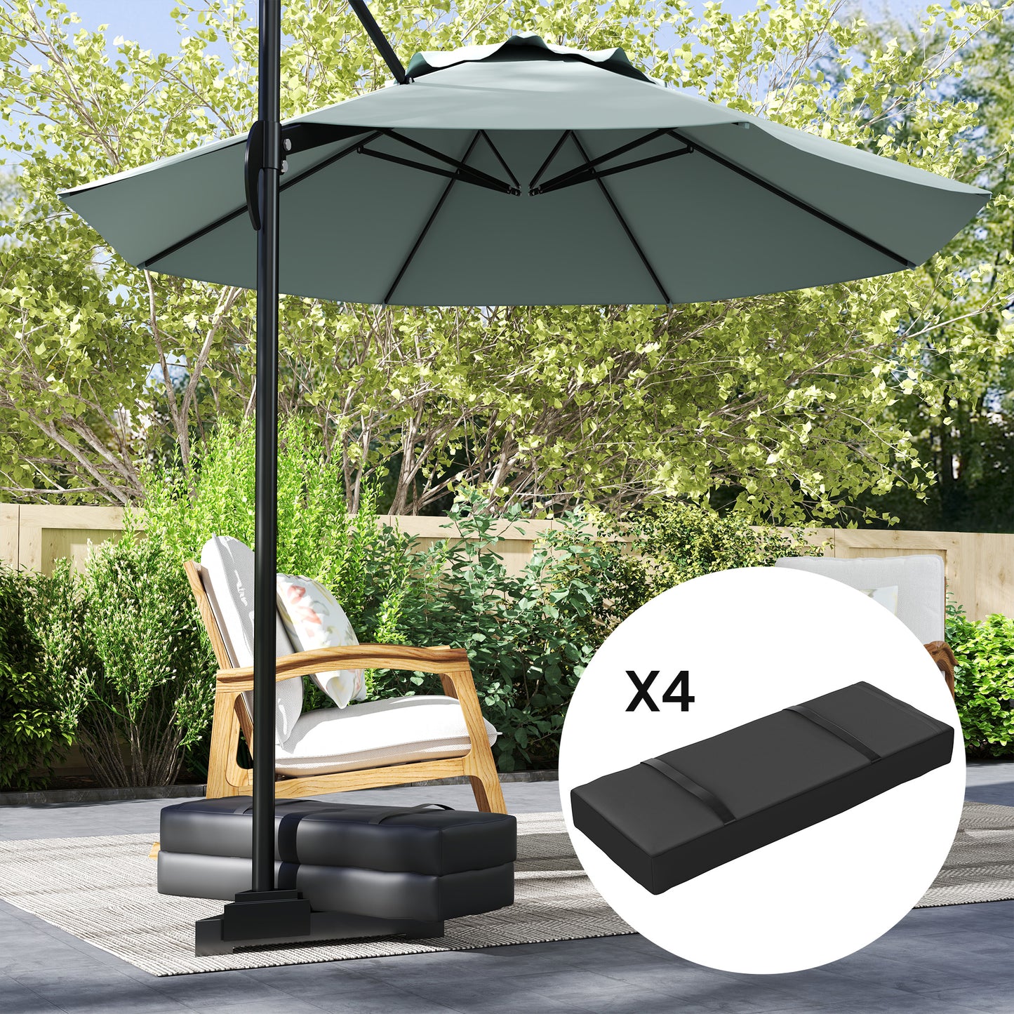 Outsunny Parasol Weights Set of 4 25kg Fillable Sandbag Weights with Handles Cantilever Umbrella Base Weights Black