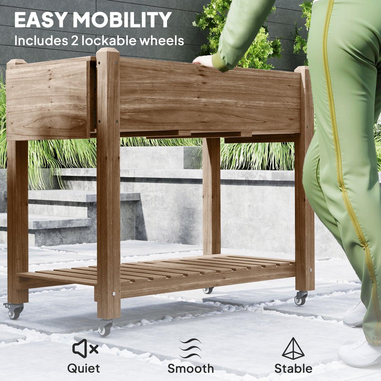 Outsunny 46 x 94 Cm Wooden Raised Planter With Shelves Carbonised Finish For Garden