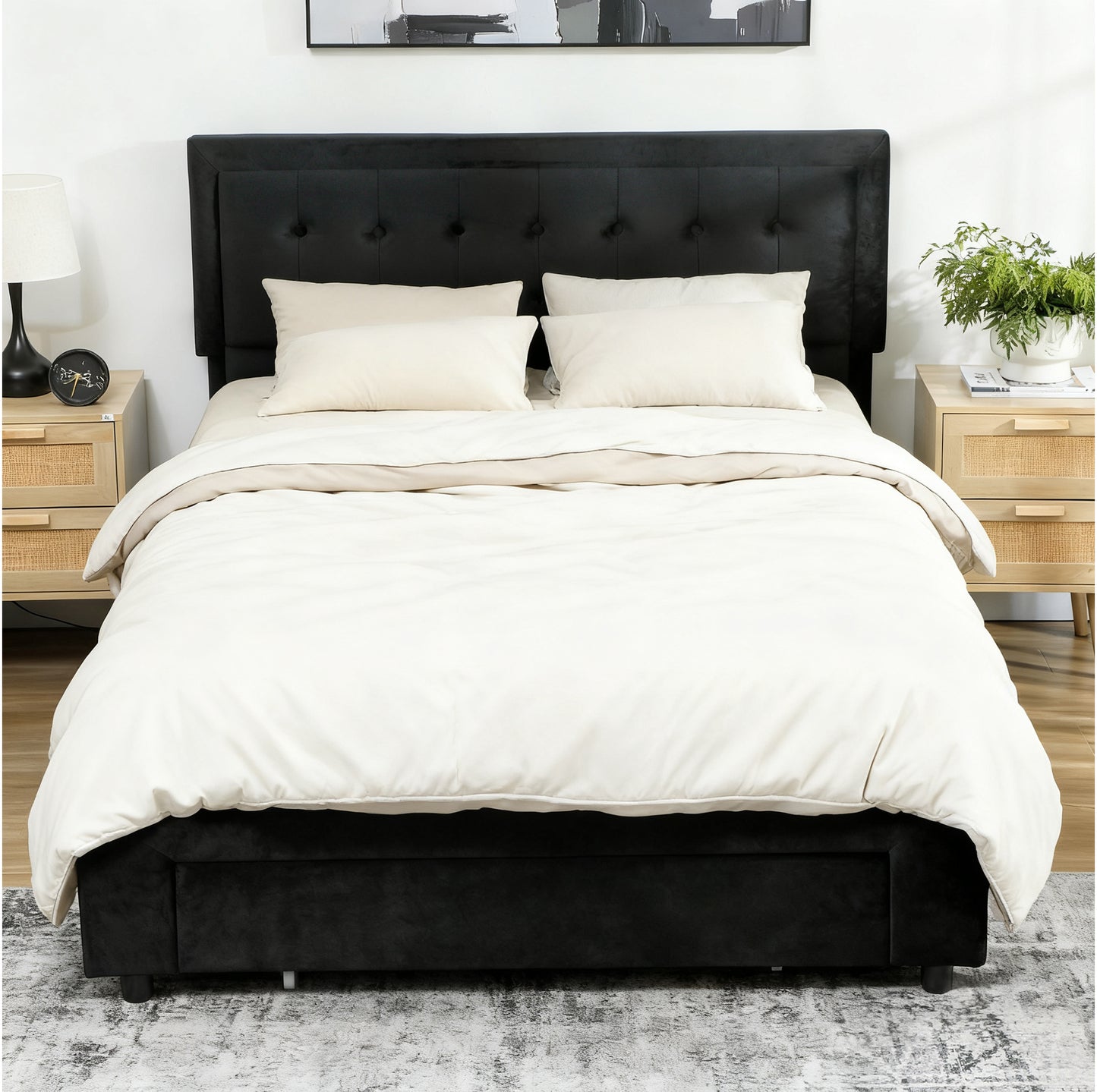 HOMCOM King Ottoman Bed Frame With Storage Drawer Gas Lift And Adjustable Upholstered Headboard Black 5ft