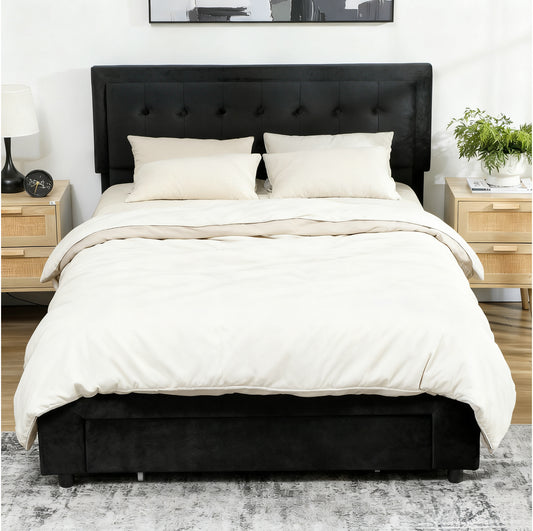 HOMCOM King Ottoman Bed Frame With Storage Drawer Gas Lift And Adjustable Upholstered Headboard Black 5ft