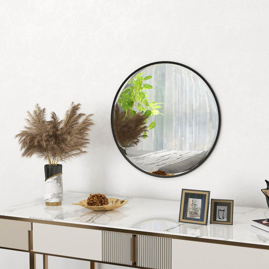 HOMCOM Wall Mirror for Living Room Bedroom, 61 cm Circle Bathroom Mirror, Black - ALL4U RETAILER LTD