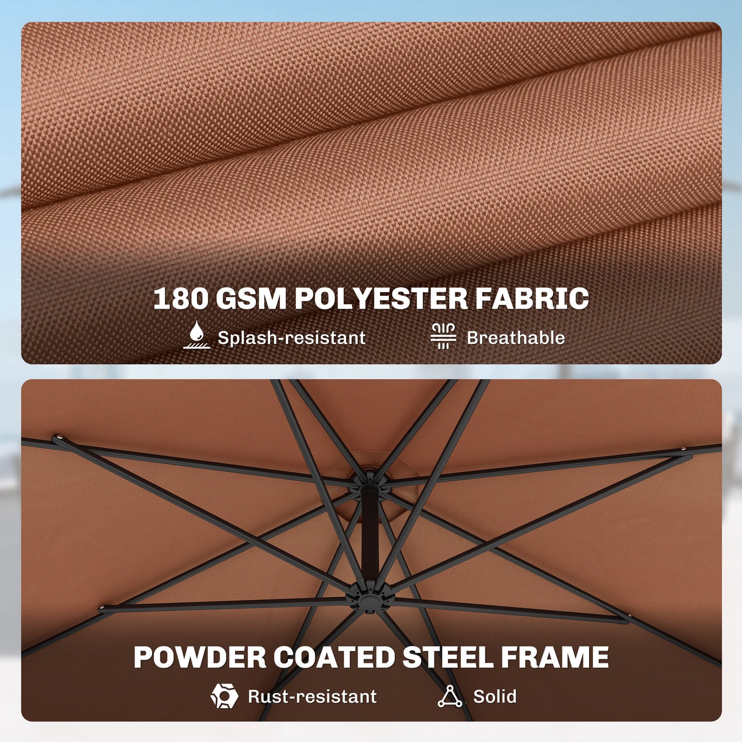 Outsunny Three Meter Overhanging Cantilever Parasol With Cross Base Coffee UV Resistant Fabric