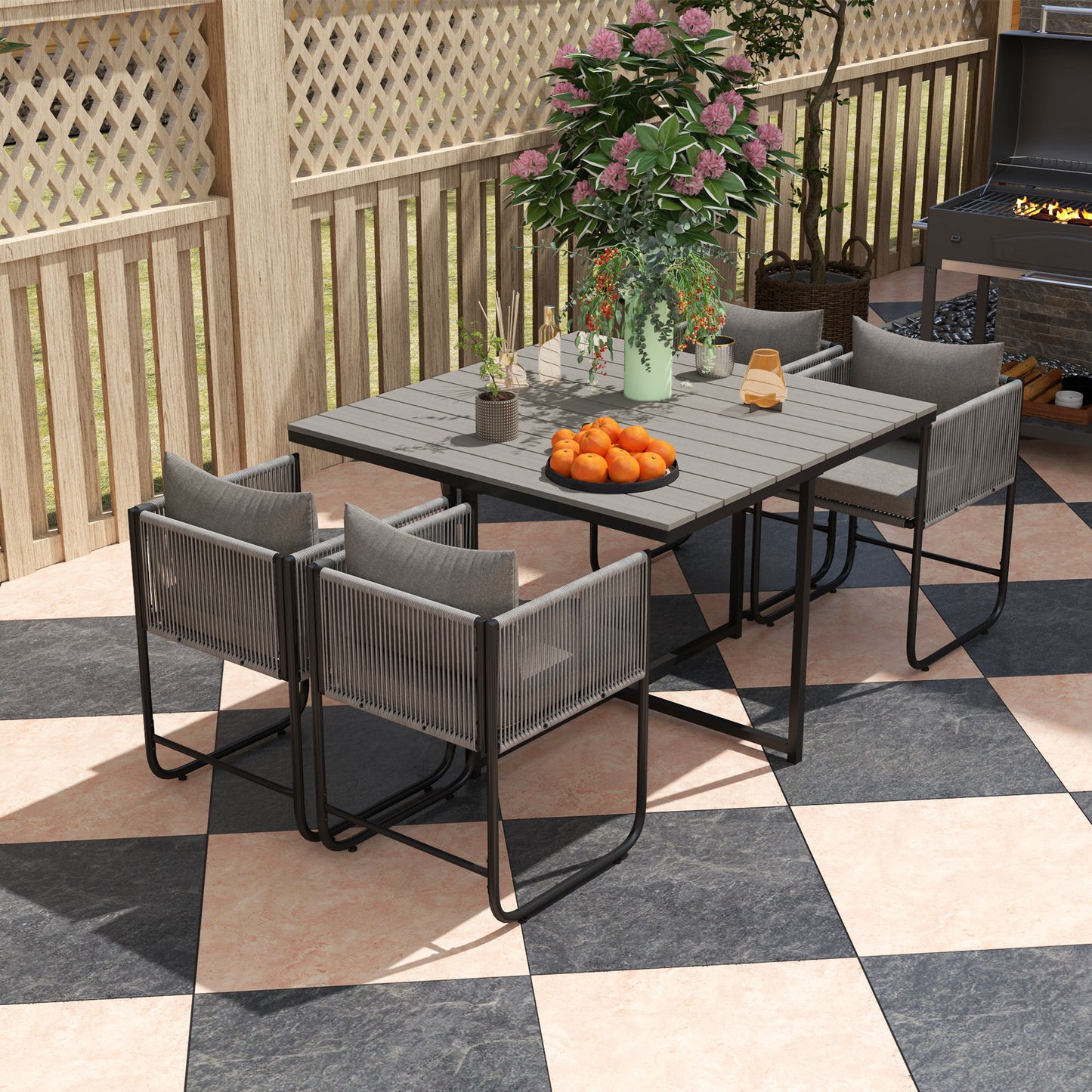 Outsunny 4 Seater Rattan Cube Garden Set With Cushions Outdoor Patio Dining Table And 4 Chairs Grey