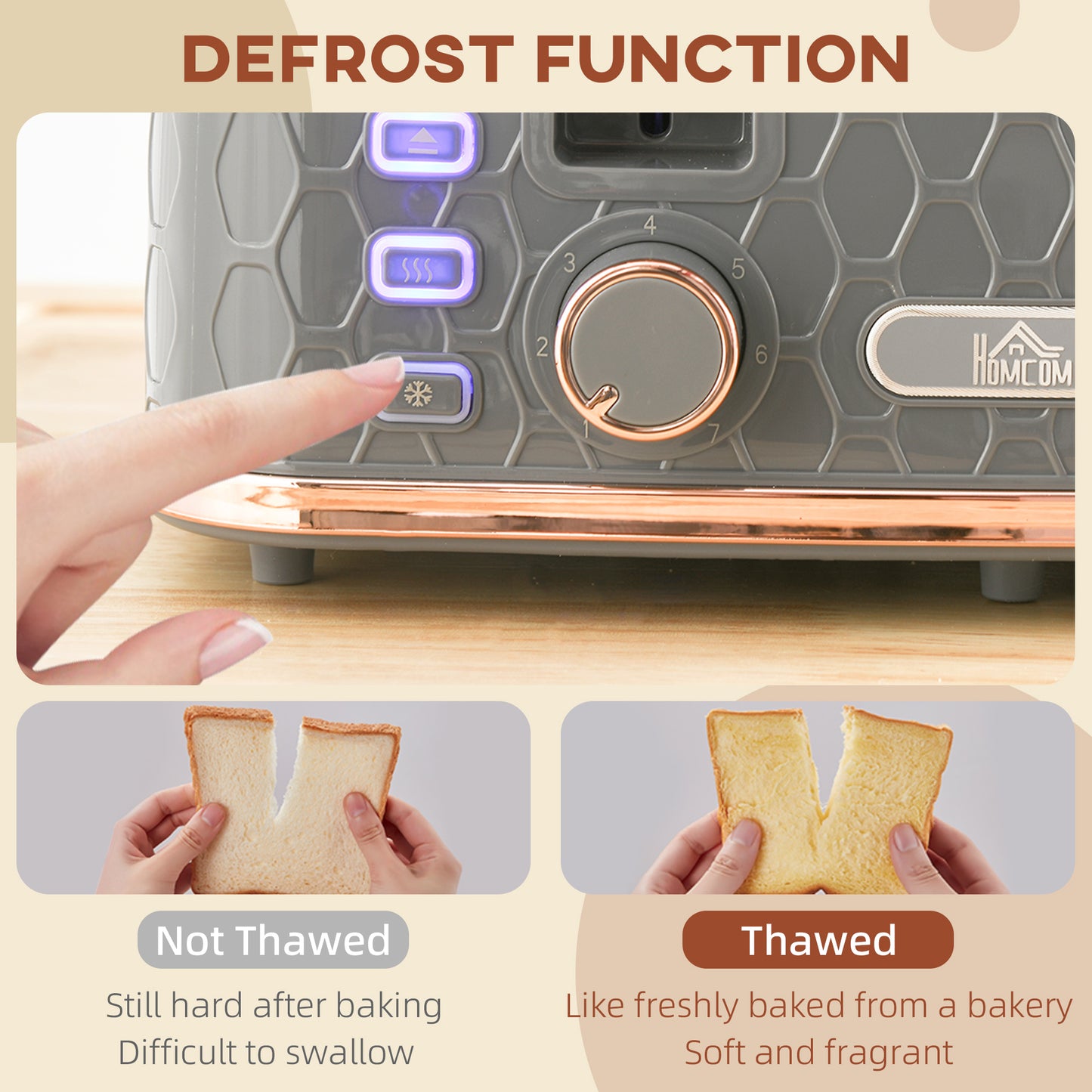 HOMCOM Four Slice Honeycomb Toaster With Seven Toasting Levels And Even Browning In Grey