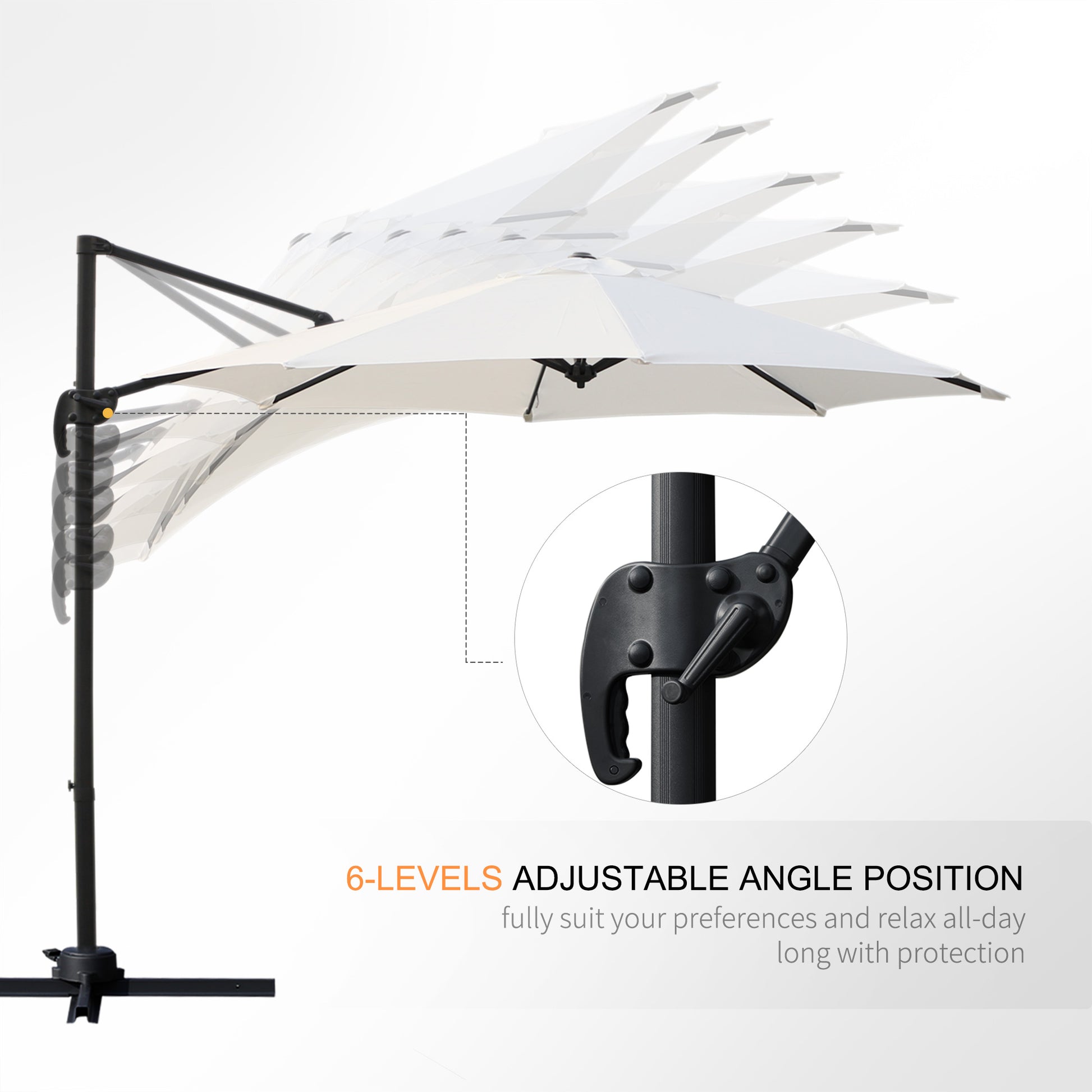 Outsunny 3m Cream White Cantilever Patio Umbrella with 360° Rotation and Cross Base - ALL4U RETAILER LTD